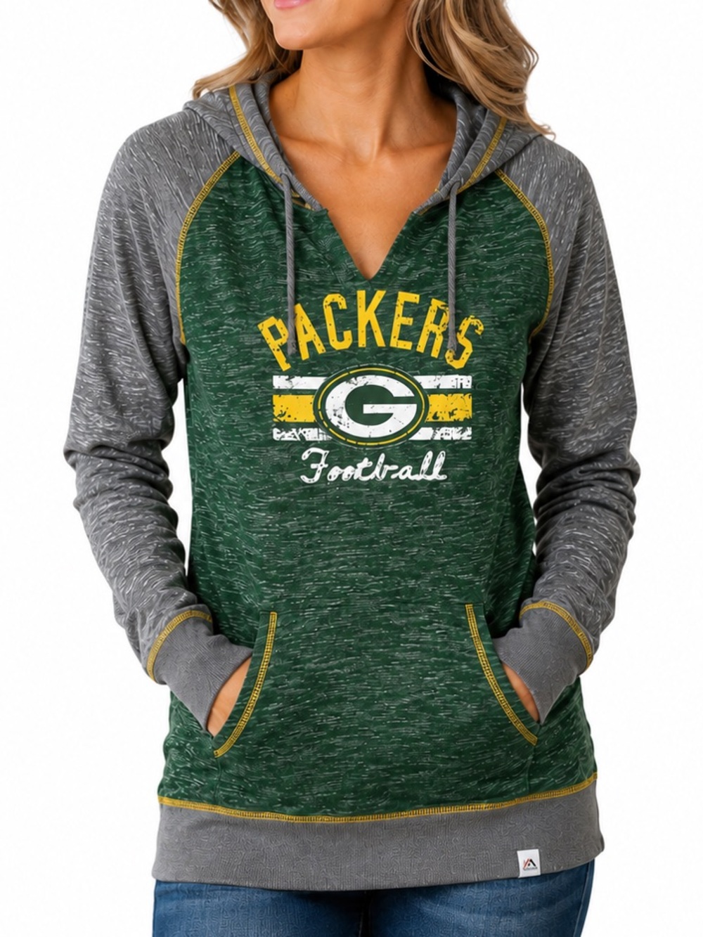 Majestic Green Bay Packers Hoodie Green Gray Women’s Large NFL Football